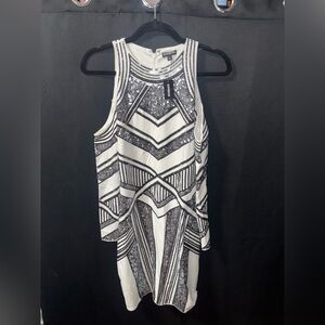 Express White and Black Sequin Geometric Midi Dress